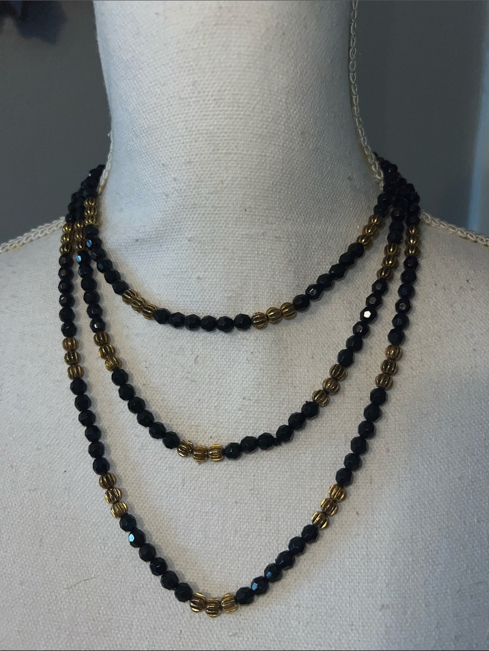Elegant Black and Gold Beaded Layered Necklace